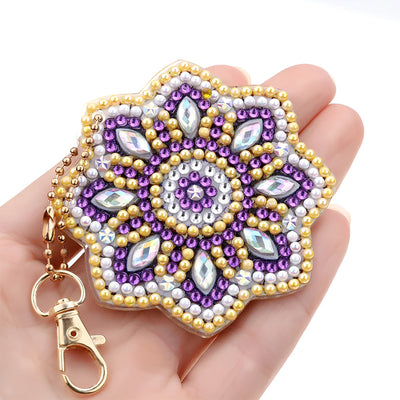 5Pcs de Porte-Clés Acryliques Double Face Mandala Coloré Broderie Diamant