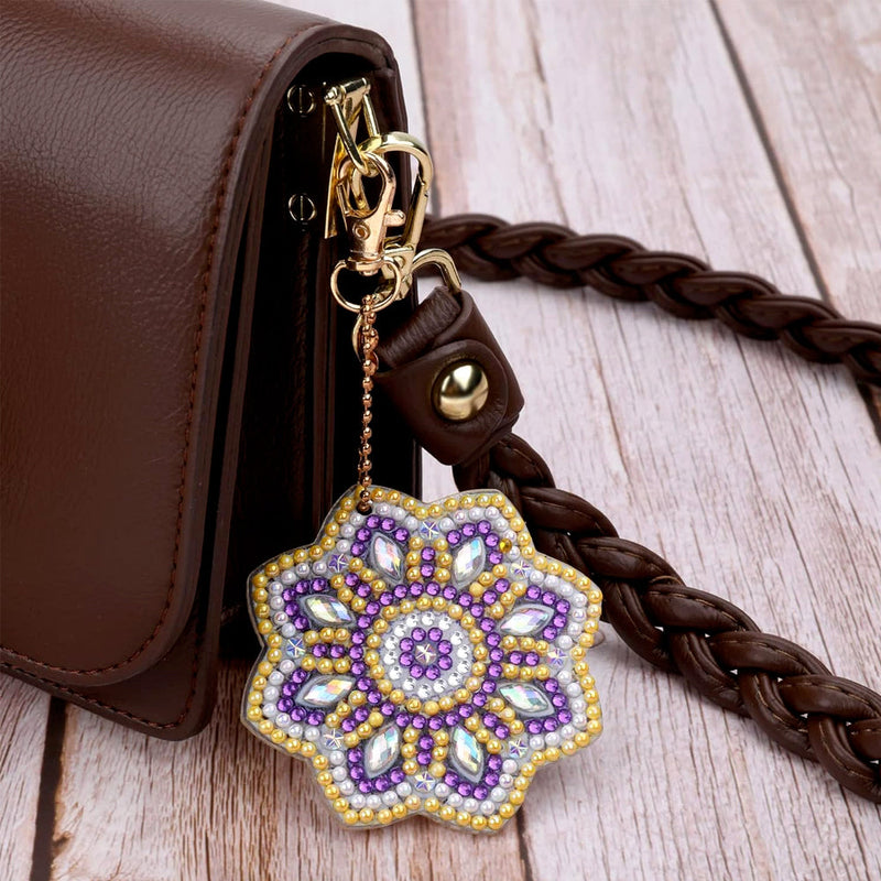 5Pcs de Porte-Clés Acryliques Double Face Mandala Coloré Broderie Diamant