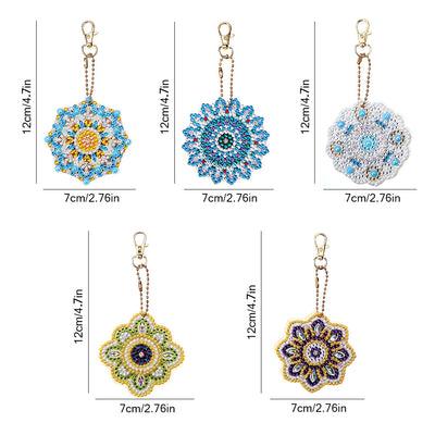 5Pcs de Porte-Clés Acryliques Double Face Mandala Coloré Broderie Diamant