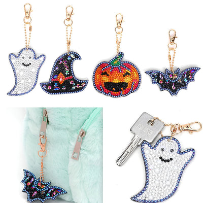 5Pcs de Porte-Clés Acryliques Double Face Décorations d'Halloween Broderie Diamant