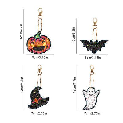 5Pcs de Porte-Clés Acryliques Double Face Décorations d'Halloween Broderie Diamant