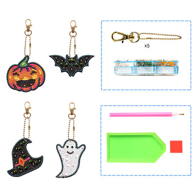 5Pcs de Porte-Clés Acryliques Double Face Décorations d'Halloween Broderie Diamant