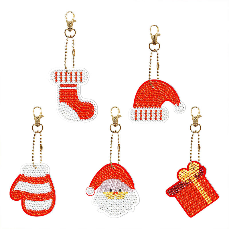 5Pcs de Porte-Clés Acryliques Double Face Cadeaux de Noël Broderie Diamant