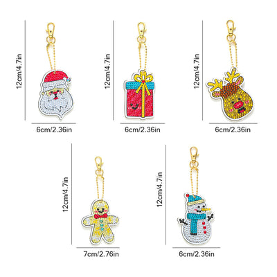 5Pcs de Porte-Clés Acryliques Double Face Cadeaux de Noël Broderie Diamant