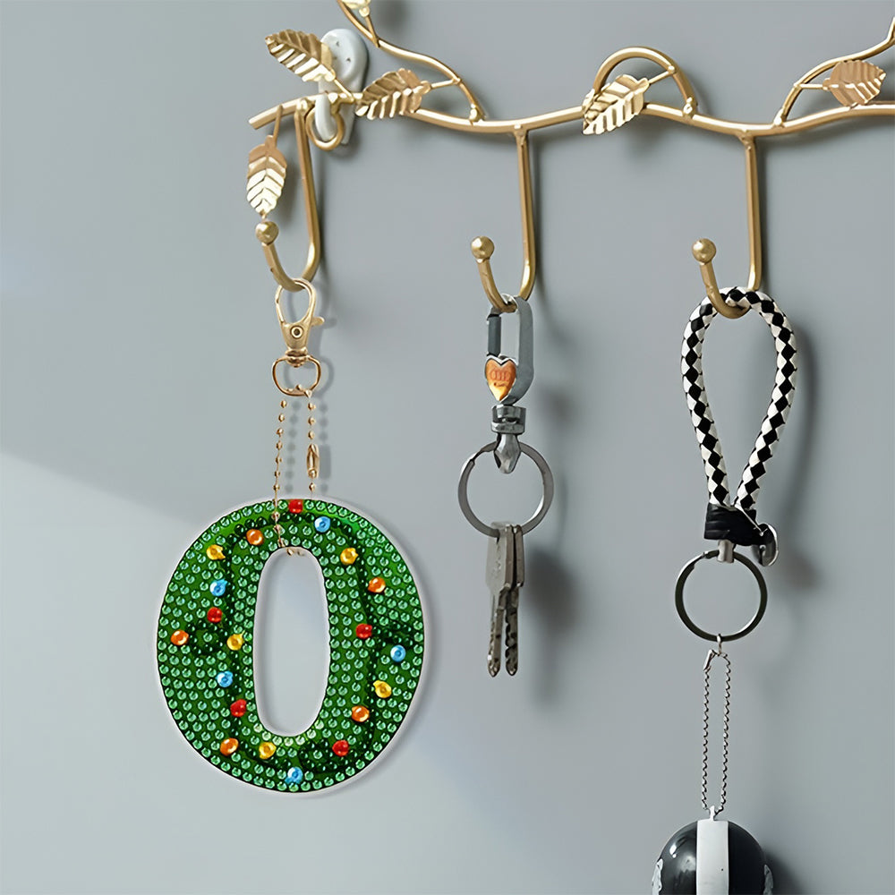 6Pcs de Porte-Clés Acryliques Double Face Lettres HO à Motif de Noël Broderie Diamant