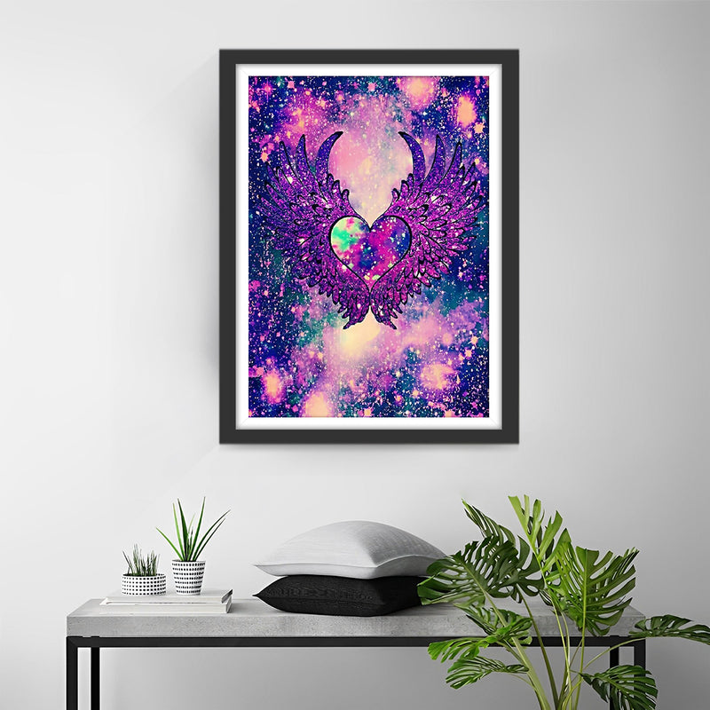 Coeur et Ailes Violets Broderie Diamant