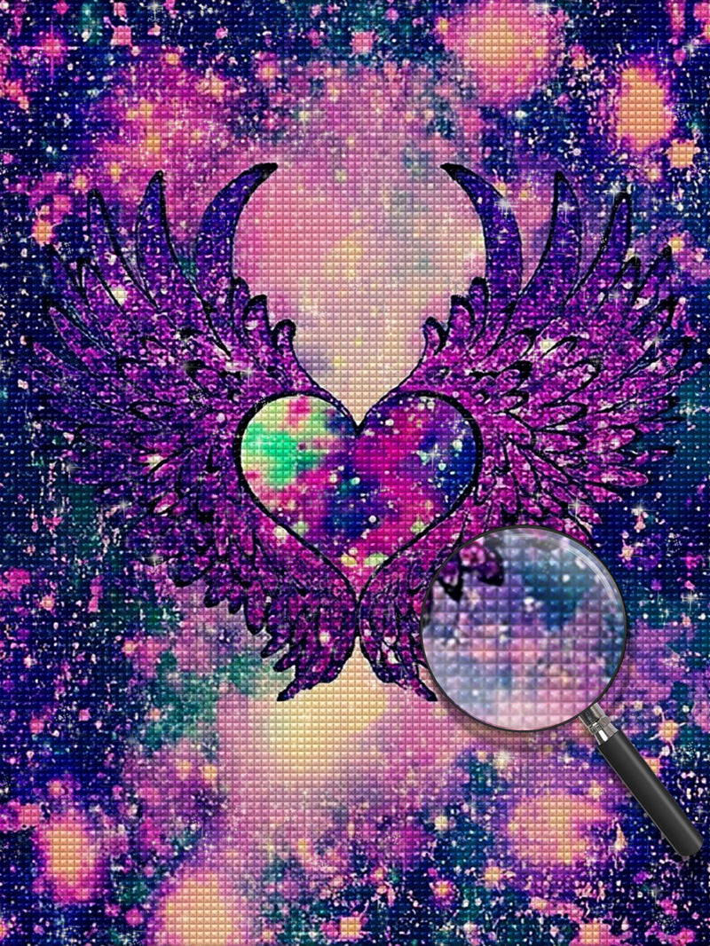 Coeur et Ailes Violets Broderie Diamant
