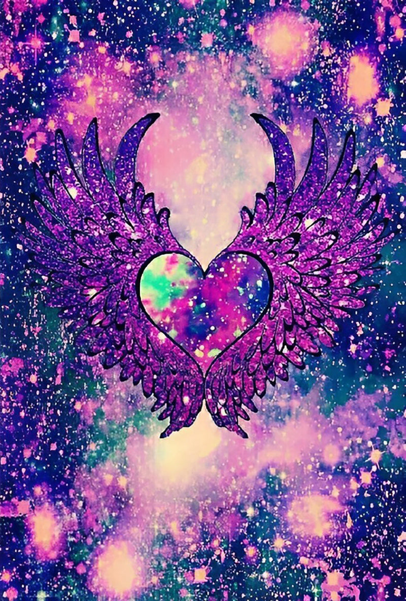 Coeur et Ailes Violets Broderie Diamant