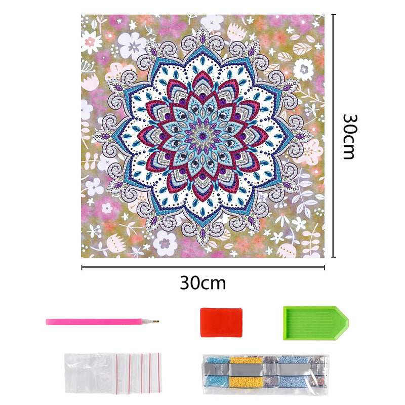 Broderie Diamant Lumineux de Forme Spéciale Mandala Lotus Rouge et Bleu