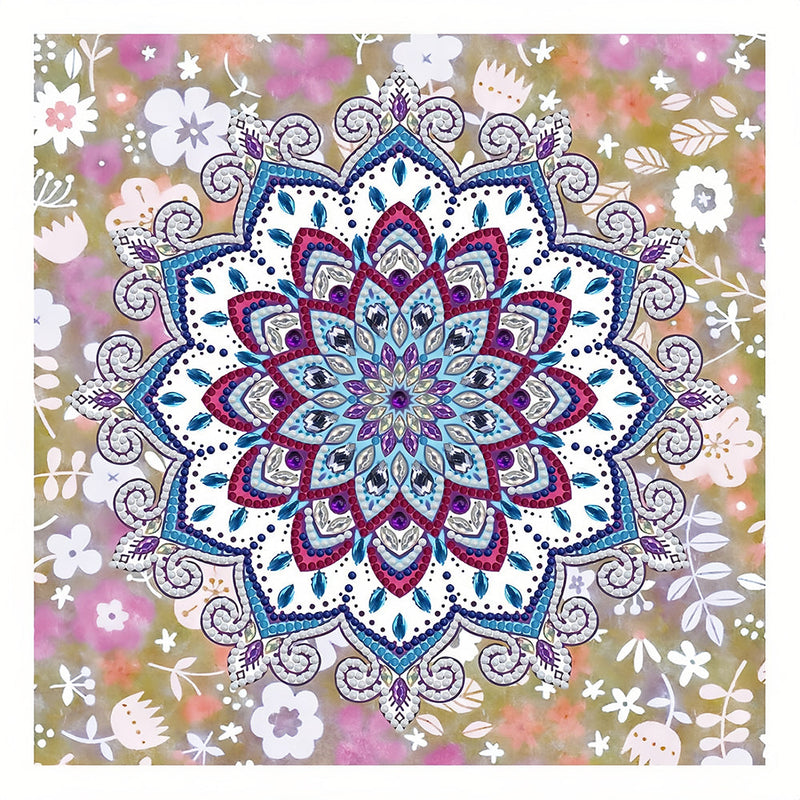 Broderie Diamant Lumineux de Forme Spéciale Mandala Lotus Rouge et Bleu