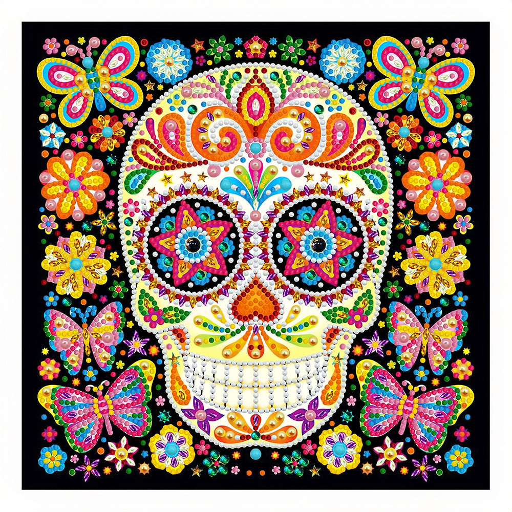 Broderie Diamant Lumineux de Forme Spéciale Crâne et Papillon