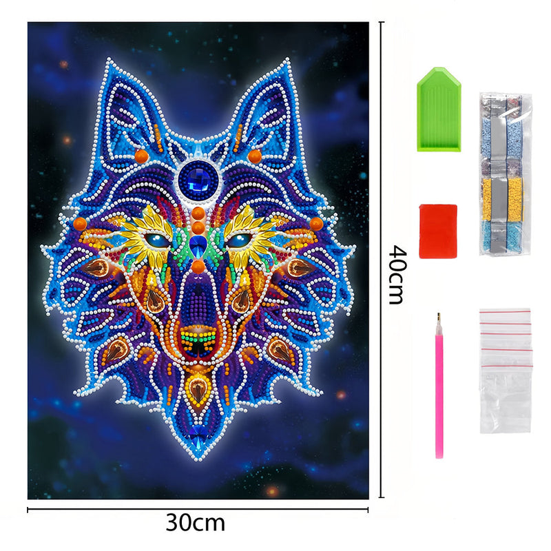 Broderie Diamant Lumineux de Forme Spéciale La Tête de Loup