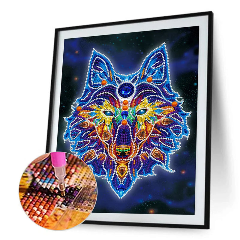 Broderie Diamant Lumineux de Forme Spéciale La Tête de Loup