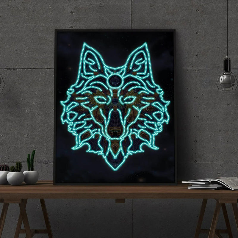 Broderie Diamant Lumineux de Forme Spéciale La Tête de Loup