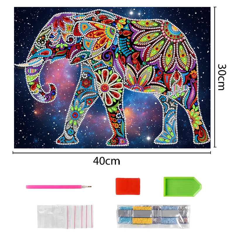 Broderie Diamant Lumineux de Forme Spéciale Éléphant à Fleur