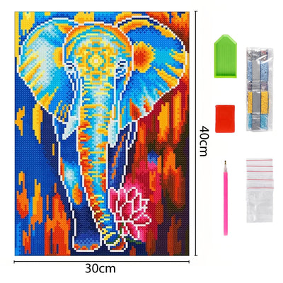 Broderie Diamant Lumineux de Strass en Cristal Éléphant Avec Lotus