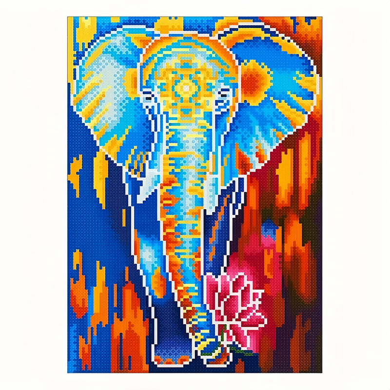 Broderie Diamant Lumineux de Strass en Cristal Éléphant Avec Lotus