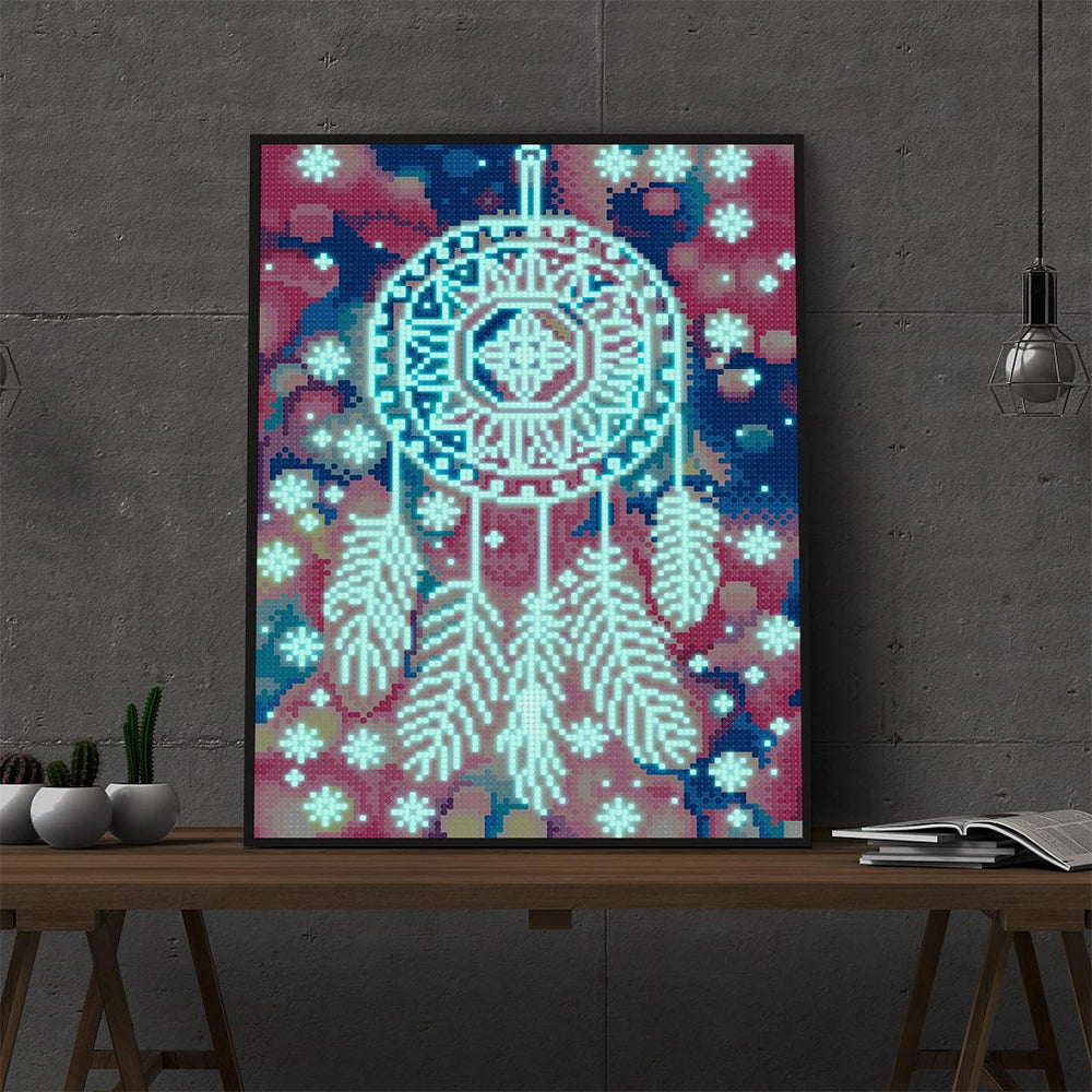 Broderie Diamant Lumineux de Strass en Cristal Capteur de Rêves en Plume