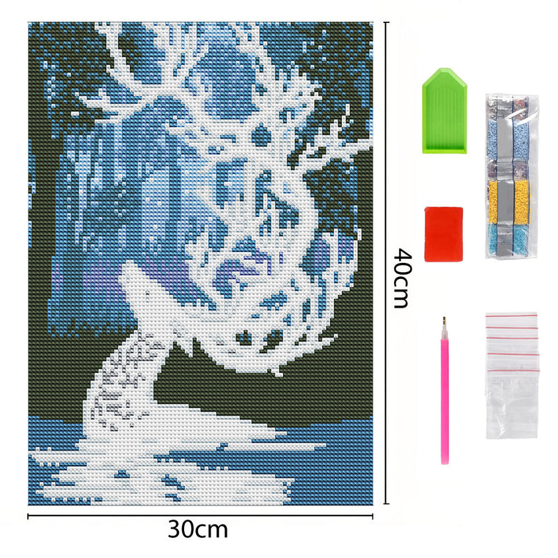 Broderie Diamant Lumineux de Strass en Cristal Cerf Elfe dans La Forêt