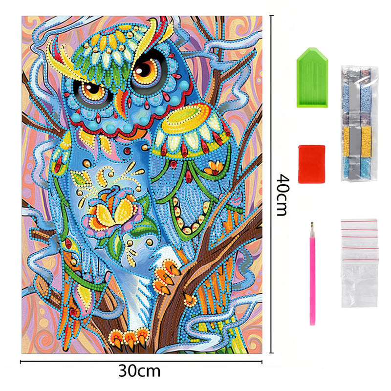 Broderie Diamant Lumineux de Forme Spéciale Hibou Bleu