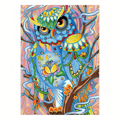 Broderie Diamant Lumineux de Forme Spéciale Hibou Bleu