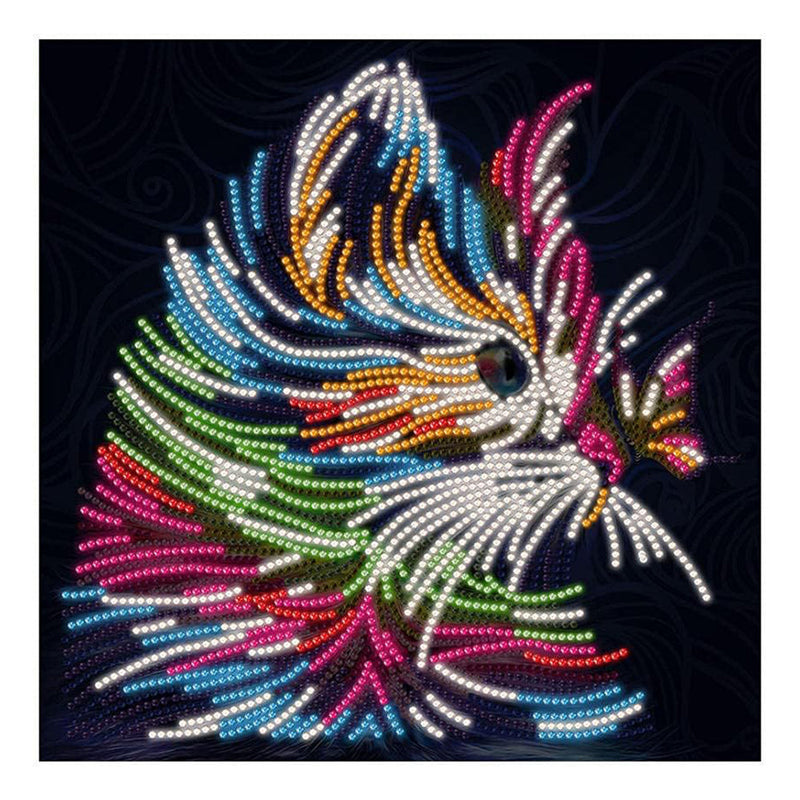 Broderie Diamant Lumineux de Strass en Cristal Chat et Papillon Colorés