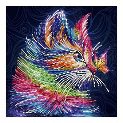 Broderie Diamant Lumineux de Strass en Cristal Chat et Papillon Colorés