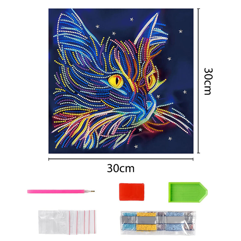 Broderie Diamant Lumineux de Strass en Cristal Coloré La Tête de Chat