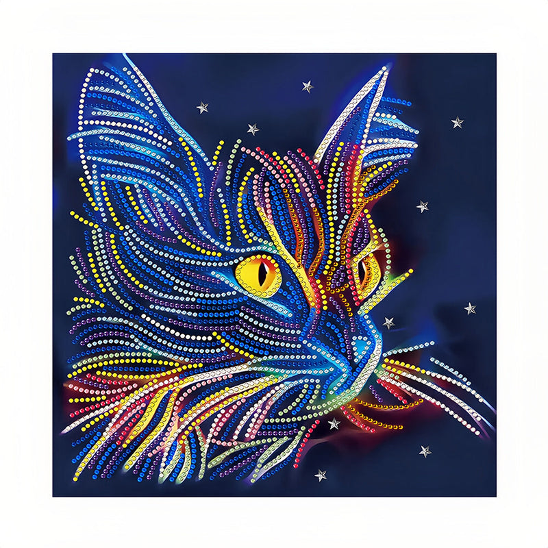 Broderie Diamant Lumineux de Strass en Cristal Coloré La Tête de Chat