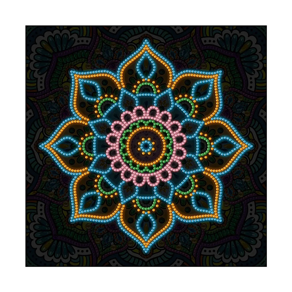 Broderie Diamant Lumineux de Forme Spéciale Coloré Mandala Fleur Verte