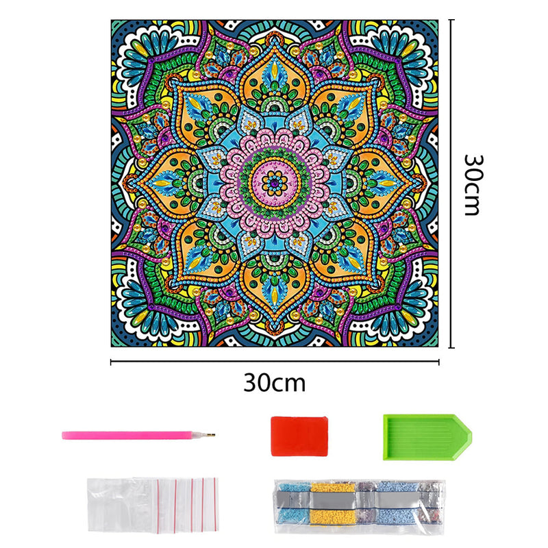 Broderie Diamant Lumineux de Forme Spéciale Coloré Mandala Fleur Verte