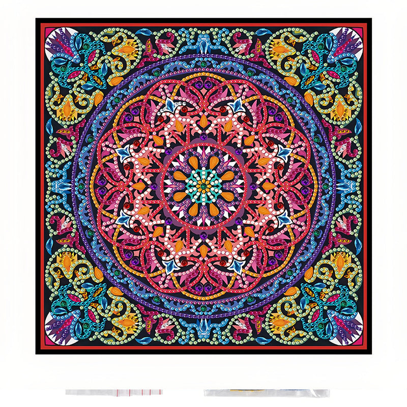 Broderie Diamant Lumineux de Forme Spéciale Coloré Mandala Rouge