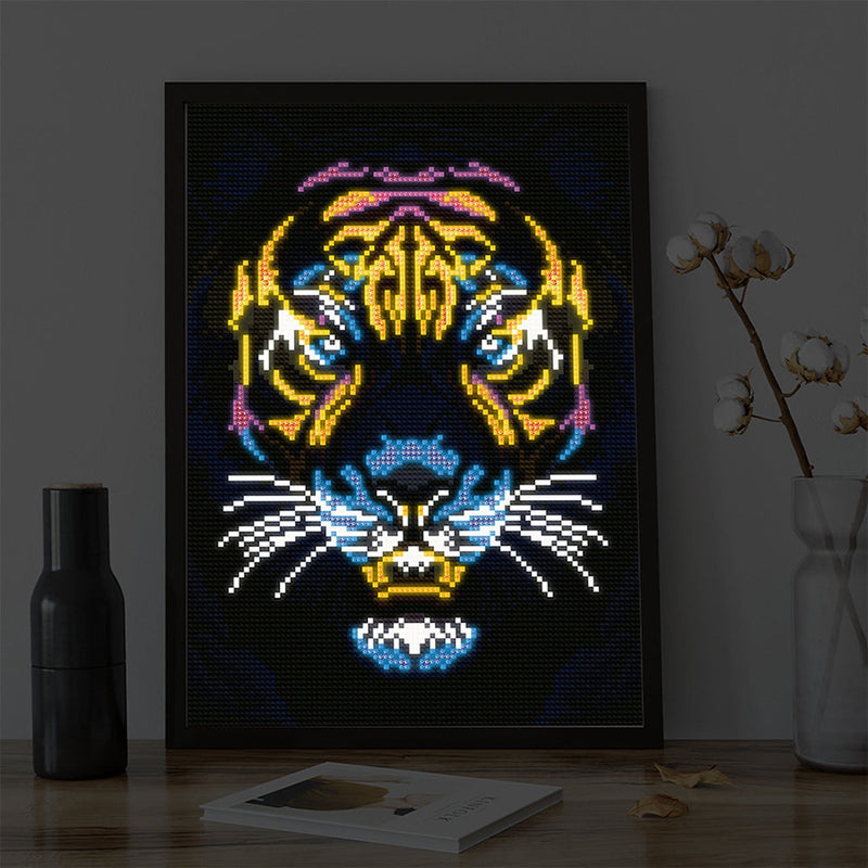 Broderie Diamant Lumineux de Strass en Cristal Coloré La Tête de Tigre