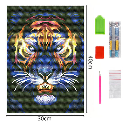 Broderie Diamant Lumineux de Strass en Cristal Coloré La Tête de Tigre