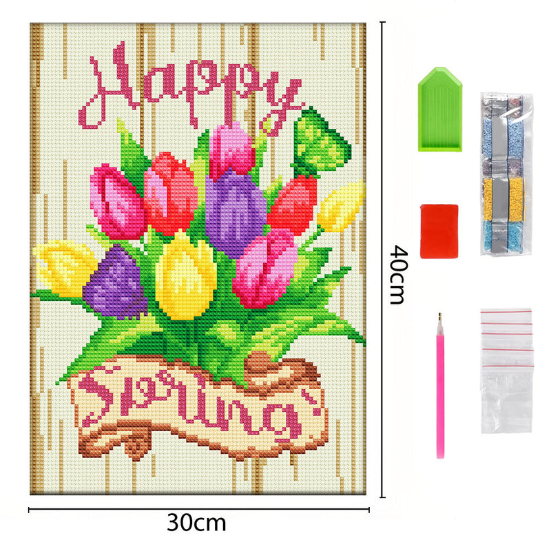 Broderie Diamant Lumineux de Strass en Cristal Fleur Tulipe du Printemps