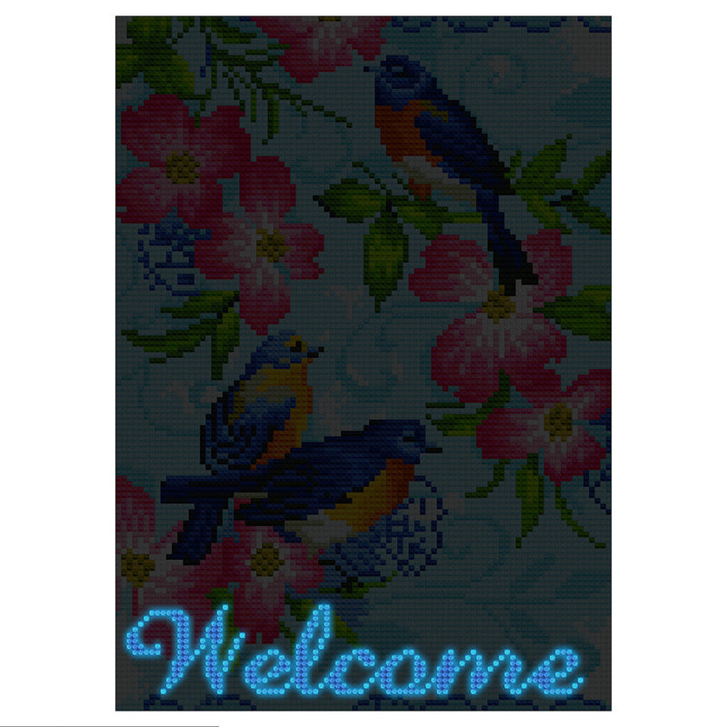 Broderie Diamant Lumineux de Strass en Cristal Bienvenue Fleurs et Oiseaux