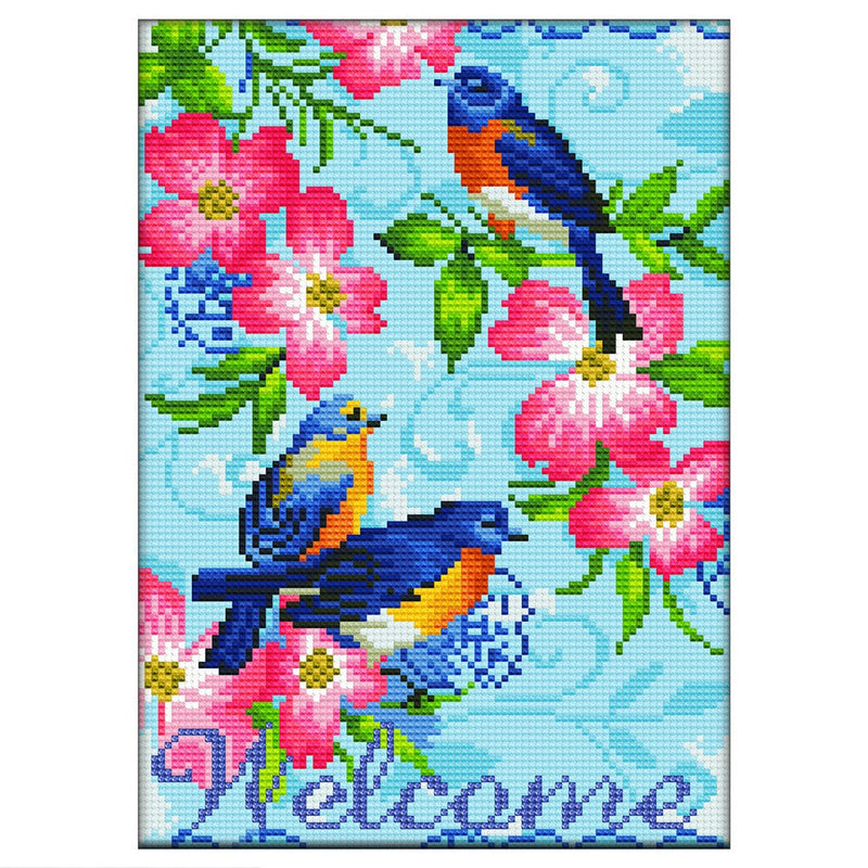 Broderie Diamant Lumineux de Strass en Cristal Bienvenue Fleurs et Oiseaux