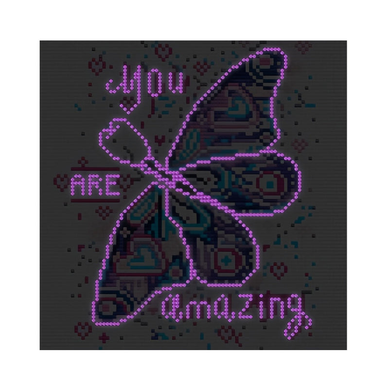 Broderie Diamant Lumineux de Strass en Cristal Papillon Violet et Texte