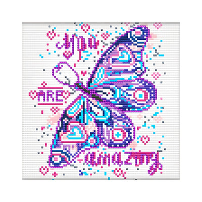 Broderie Diamant Lumineux de Strass en Cristal Papillon Violet et Texte