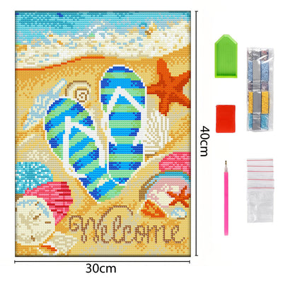 Broderie Diamant Lumineux de Strass en Cristal Coloré Tongs sur La Plage