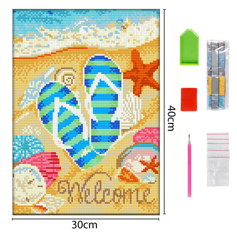 Broderie Diamant Lumineux de Strass en Cristal Coloré Tongs sur La Plage