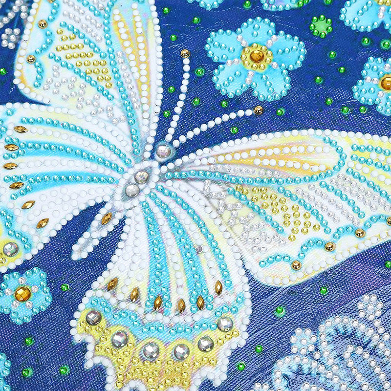 Broderie Diamant Lumineux de Forme Spéciale Papillon Bleu et Fleurs