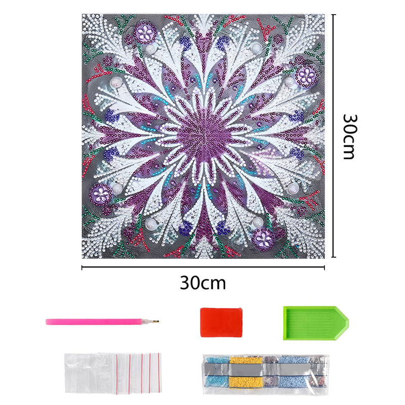 Broderie Diamant Lumineux de Forme Spéciale Mandala Violet et Blanc