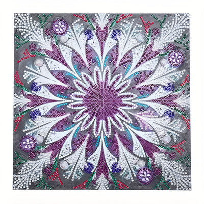 Broderie Diamant Lumineux de Forme Spéciale Mandala Violet et Blanc