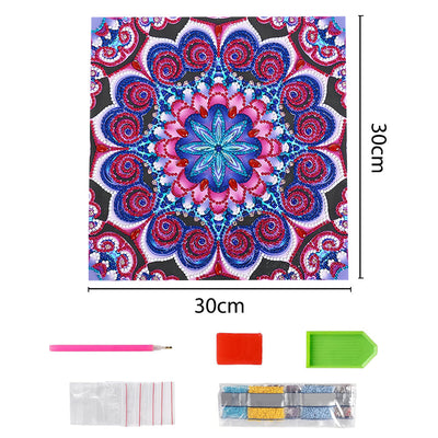 Broderie Diamant Lumineux de Forme Spéciale Mandala Rouge et Bleu