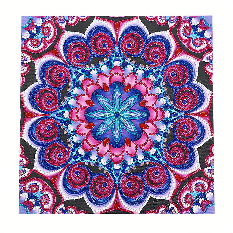 Broderie Diamant Lumineux de Forme Spéciale Mandala Rouge et Bleu