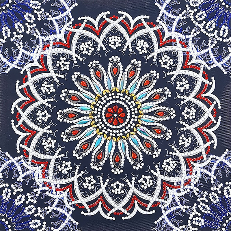 Broderie Diamant Lumineux de Forme Spéciale Mandala Lotus Rouge et Bleu