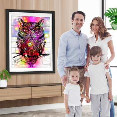 Hibou et Lumière Colorée Broderie Diamant