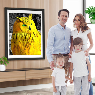 Hibou Jaune aux Yeux Verts Broderie Diamant