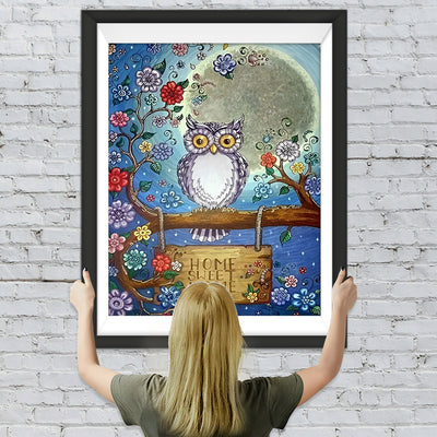Hibou et les Fleurs Broderie Diamant